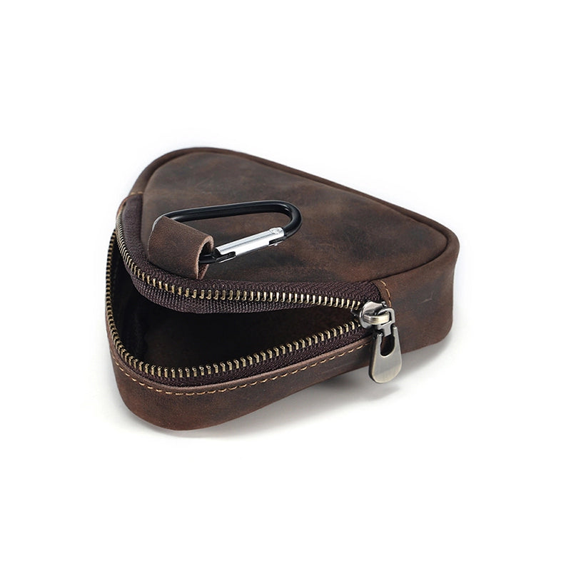 Triangular Leather Coin Purse – Durable Crazy Horse Leather with Zipper Closure for Coins and Small Essentials 8