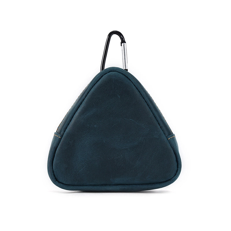 Triangular Leather Coin Purse – Durable Crazy Horse Leather with Zipper Closure for Coins and Small Essentials 9
