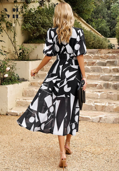 Monroe | Women’s Abstract Print Belted Midi Dress