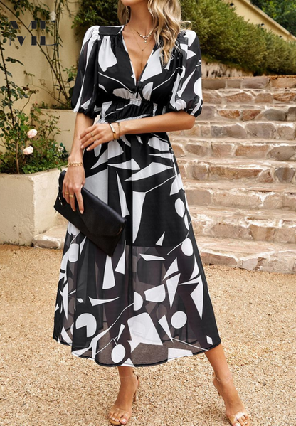 Monroe | Women’s Abstract Print Belted Midi Dress