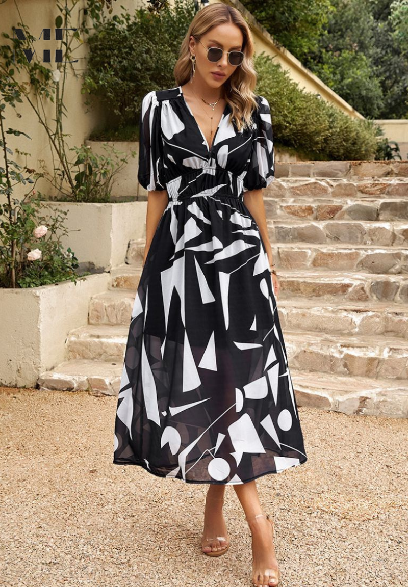 Monroe | Women’s Abstract Print Belted Midi Dress