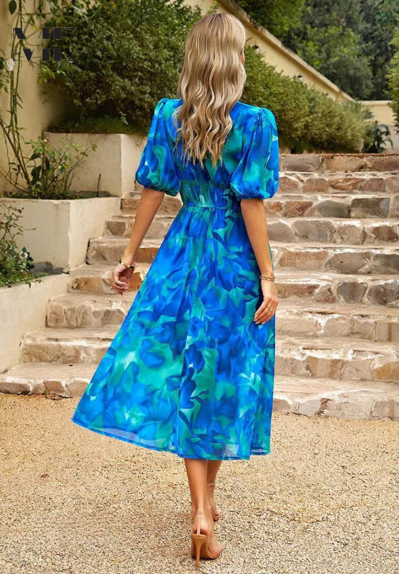 Monroe | Women’s Abstract Print Belted Midi Dress