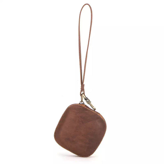 Vintage Crazy Horse Leather Coin Purse with Wristlet Strap – Durable Full-Grain Leather 0