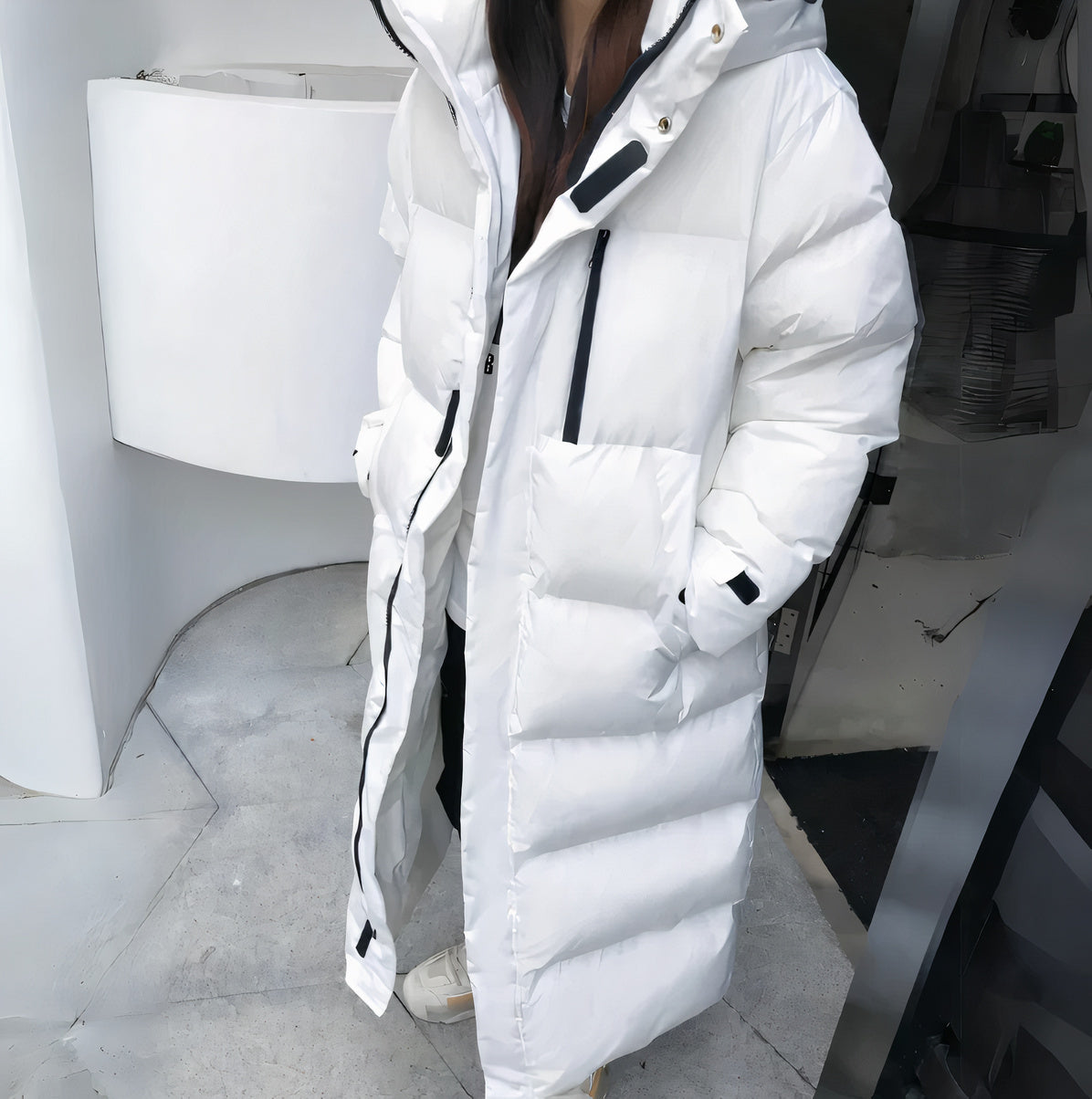 Lena | Women’s Long Down Jacket with Hood and Pockets