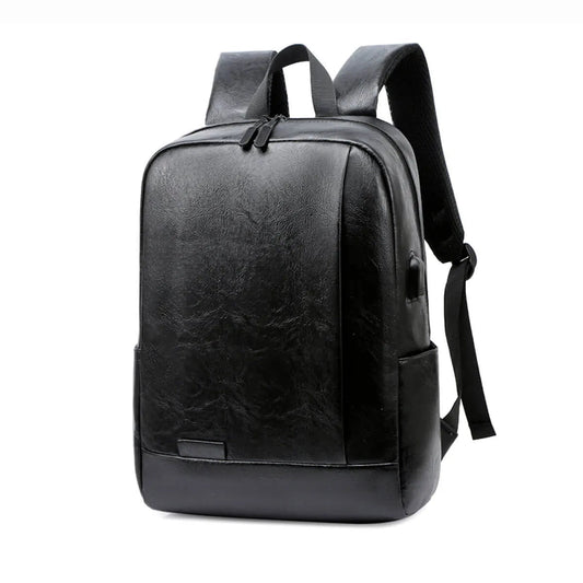 Waterproof Black PU Leather Laptop Backpack with USB Charging Port – Stylish Tech Backpack for Men 0