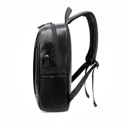 Waterproof Black PU Leather Laptop Backpack with USB Charging Port – Stylish Tech Backpack for Men 2