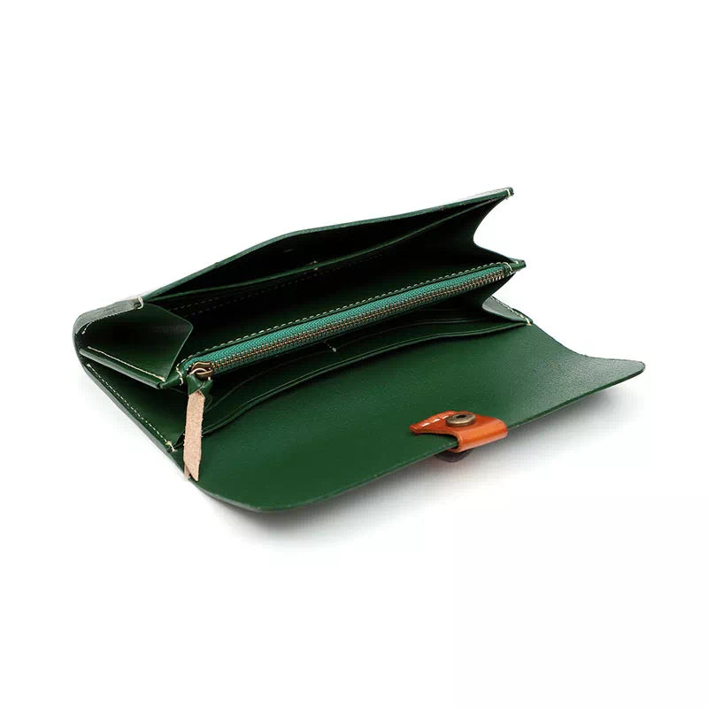 Women's Leather Snap Wallet with Multiple Card Slots and Zipper Pocket – Elegant Vintage Design 2