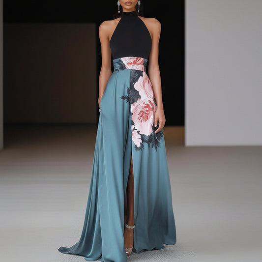 Amalthea | Women’s Floral Halter Neck Sleeveless Maxi Dress