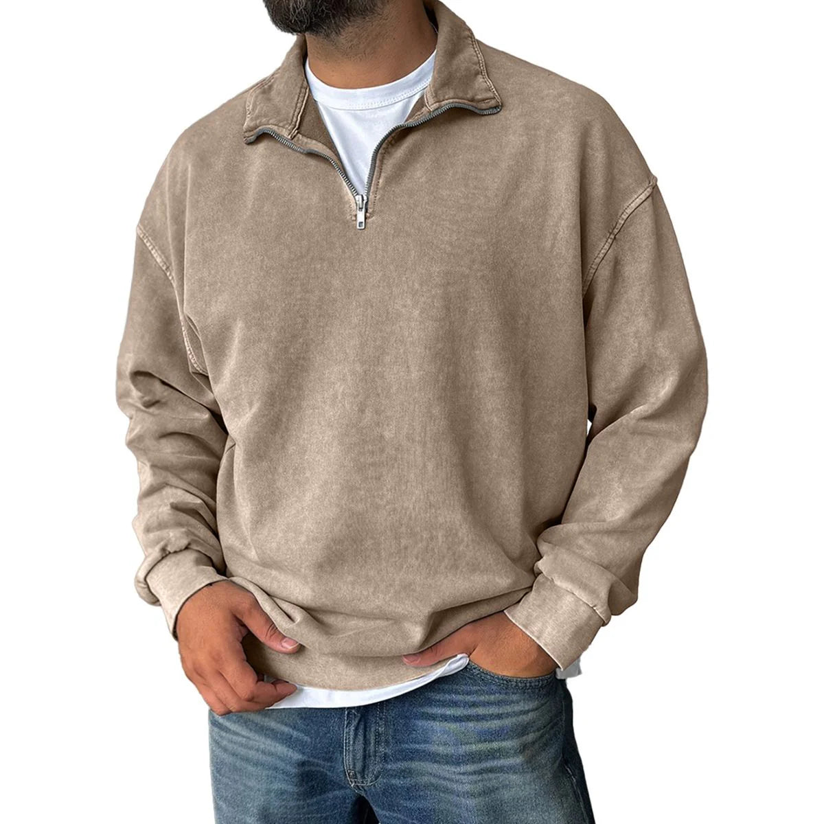 Tobias | Men’s Cotton Blend Half-Zip Sweater with Drop Shoulder