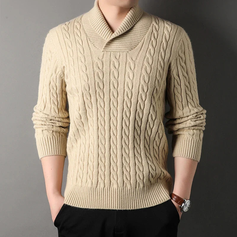 Elias | Men’s Knit Blend Fabric Shawl Collar Sweater