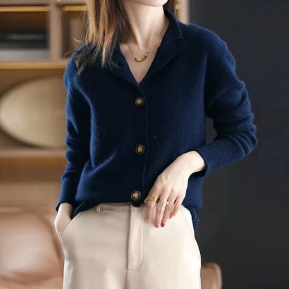 Audrey | Women’s Relaxed Fit Cardigan with Mock Neck & Button