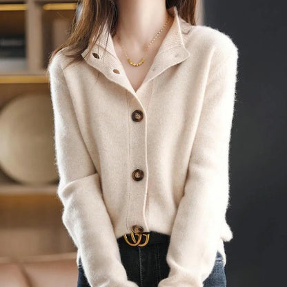 Audrey | Women’s Relaxed Fit Cardigan with Mock Neck & Button