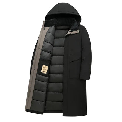Lachlan | Men’s Long Winter Coat with Hood & Snap Closure