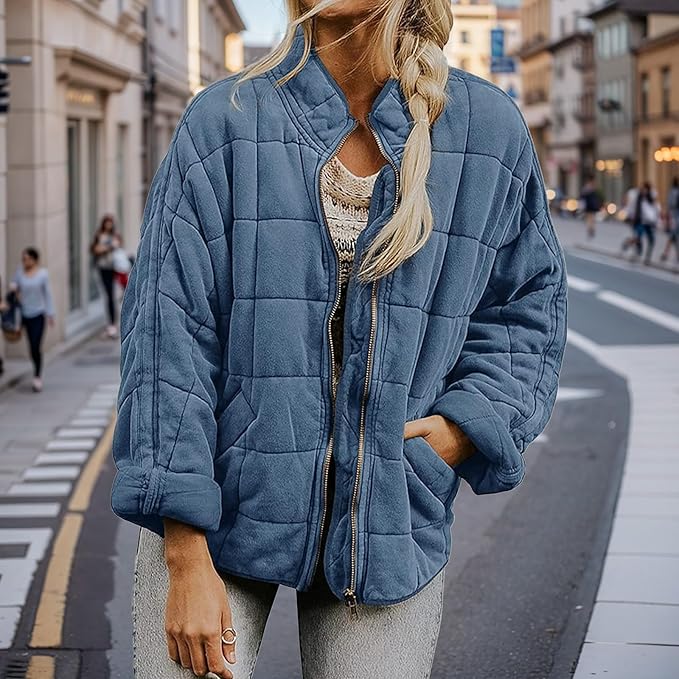 Zoey | Women’s Oversized Fleece Quilted Jacket with Stand Collar