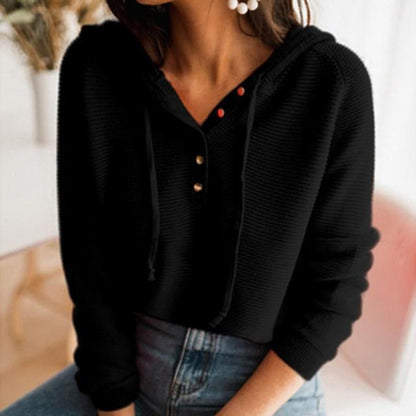 Riley | Women’s Cropped Knit Button-Front Hoodie
