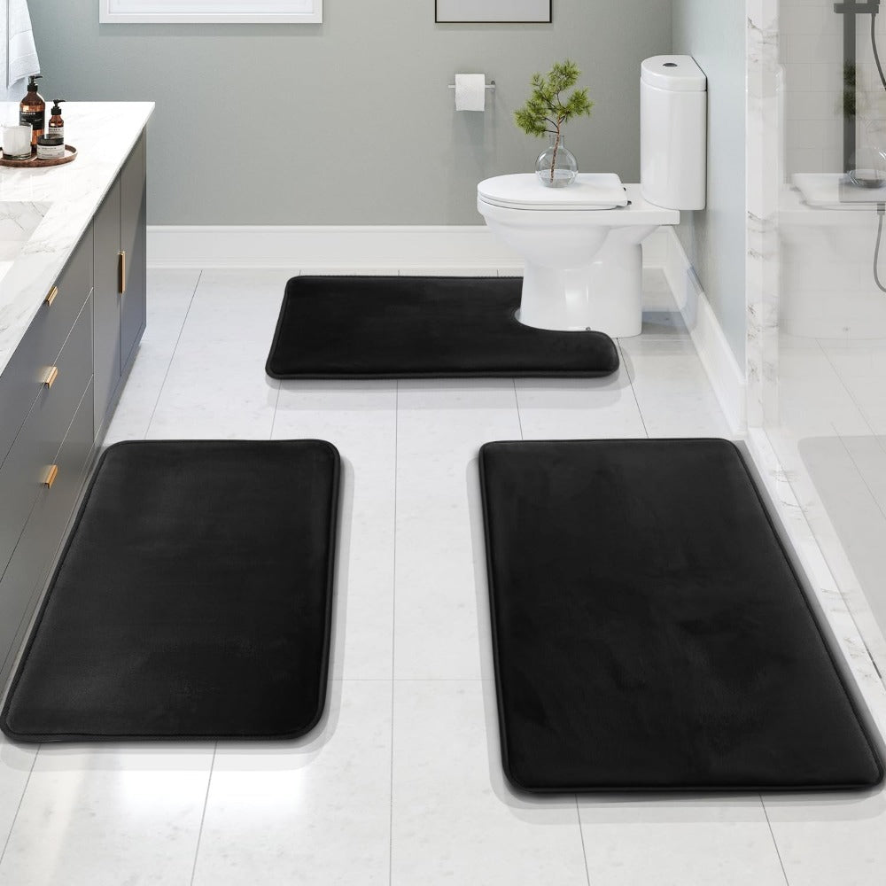 3-Piece Velvet Bath Mat Set | Non-Slip & Fast-Dry Comfort