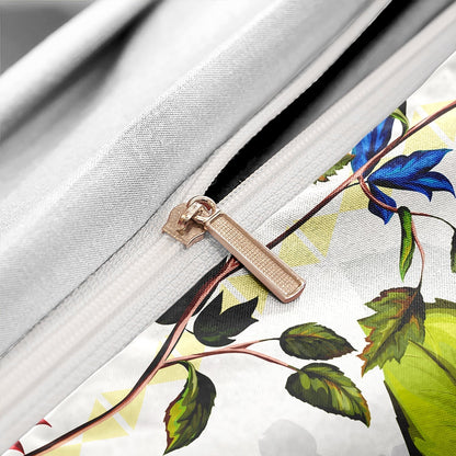 Cotton Duvet Cover Set | Elegant Floral and Bird Print Bedding