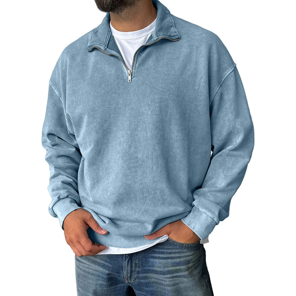 Tobias | Men’s Cotton Blend Half-Zip Sweater with Drop Shoulder
