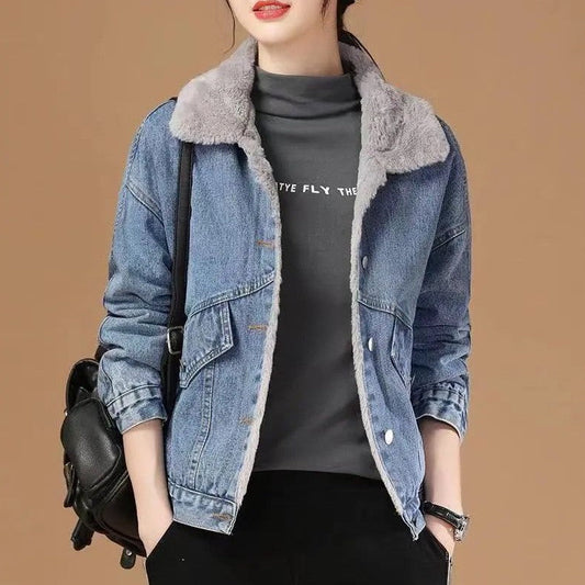 Brooke | Women’s Vintage Denim Jacket with Faux Fur Collar