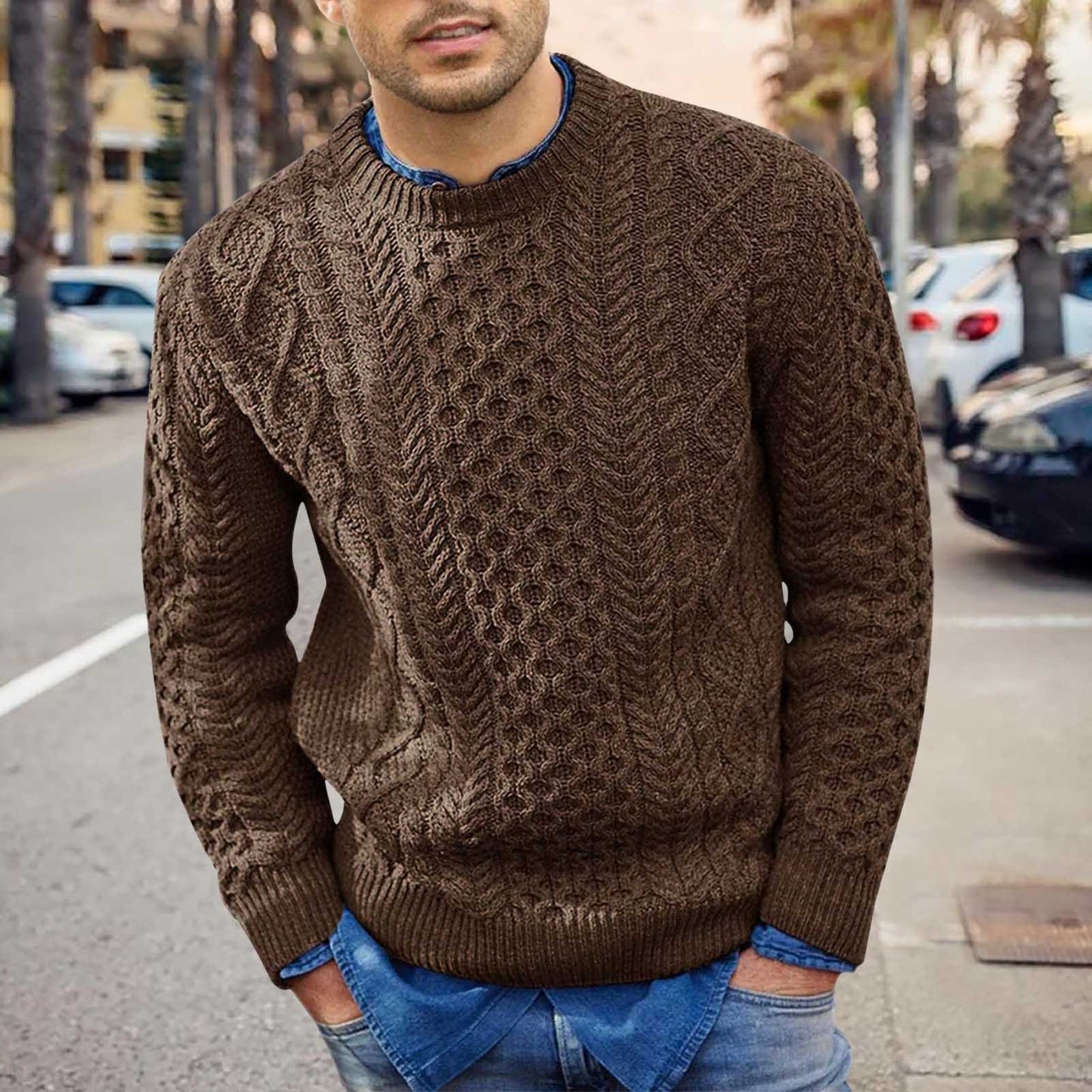Adrian | Men’s Cable Pattern Slim Fit Knit Sweater