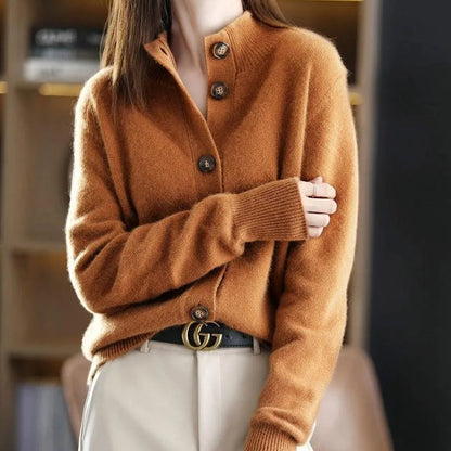 Audrey | Women’s Relaxed Fit Cardigan with Mock Neck & Button