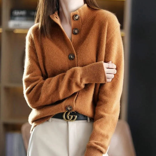 Audrey | Women’s Relaxed Fit Cardigan with Mock Neck & Button