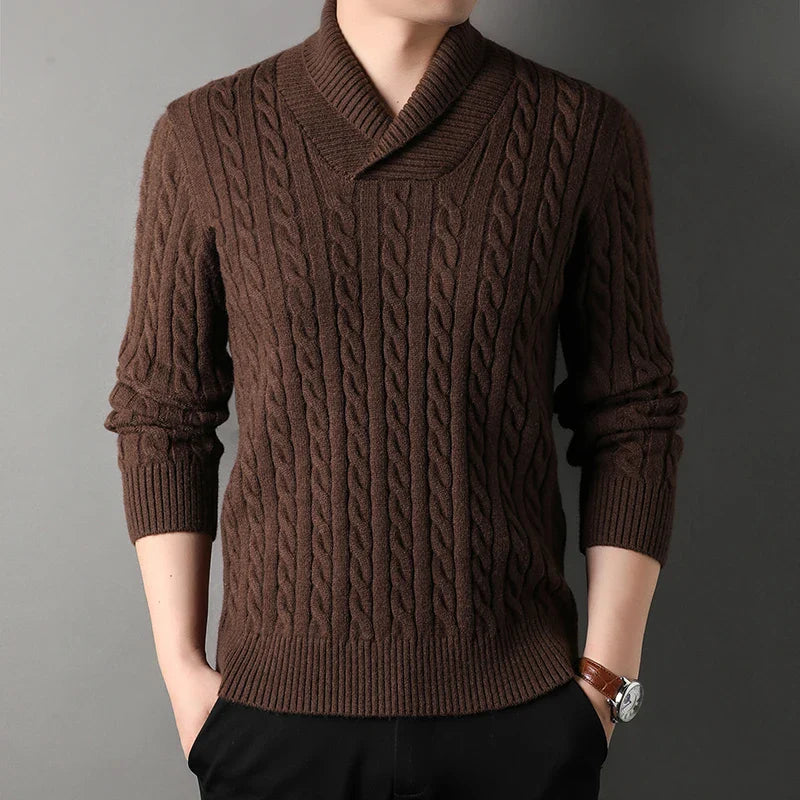 Elias | Men’s Knit Blend Fabric Shawl Collar Sweater