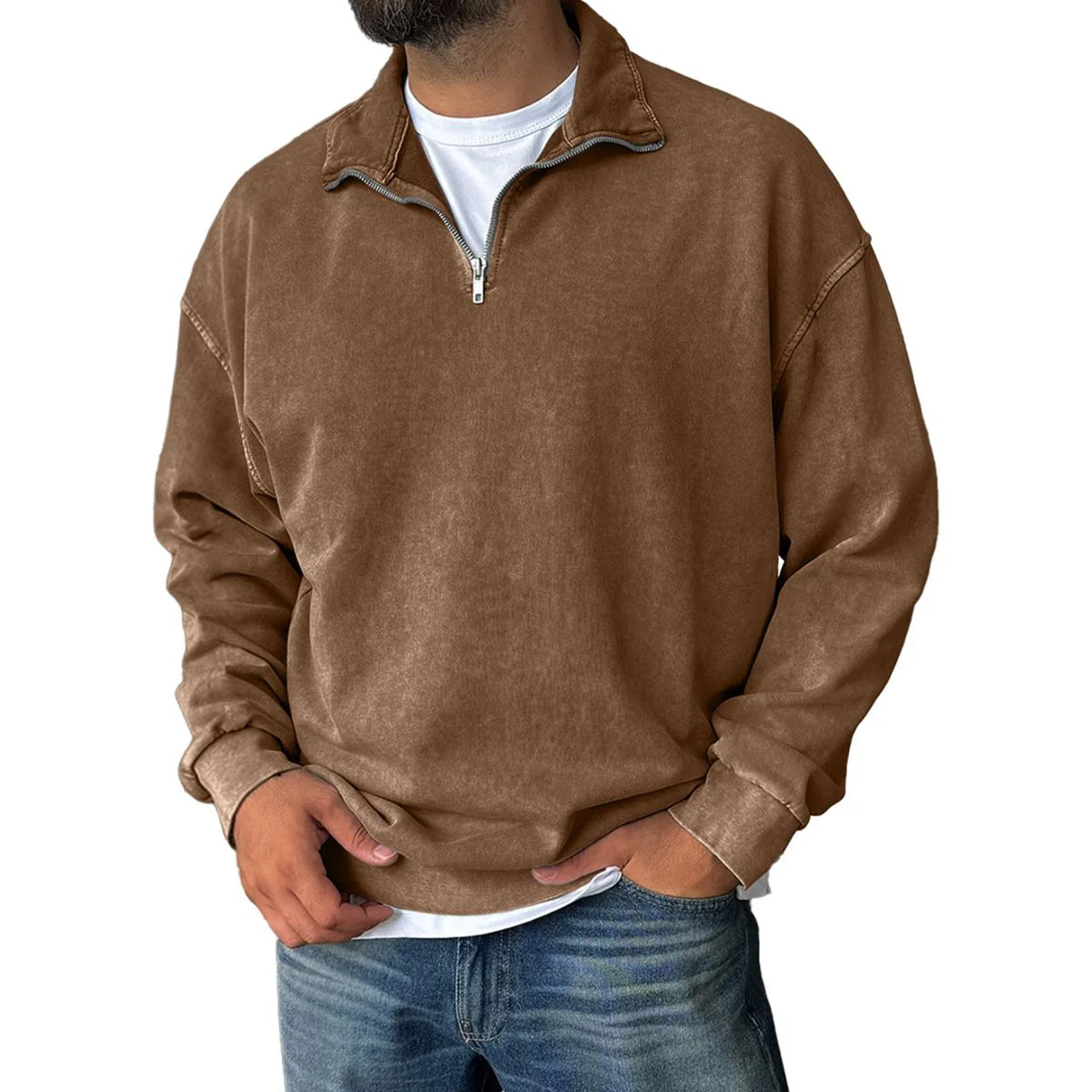 Tobias | Men’s Cotton Blend Half-Zip Sweater with Drop Shoulder