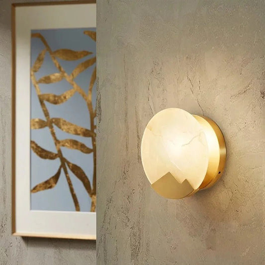 Elegant Copper Accent | HaloStone Alabaster LED Wall Light