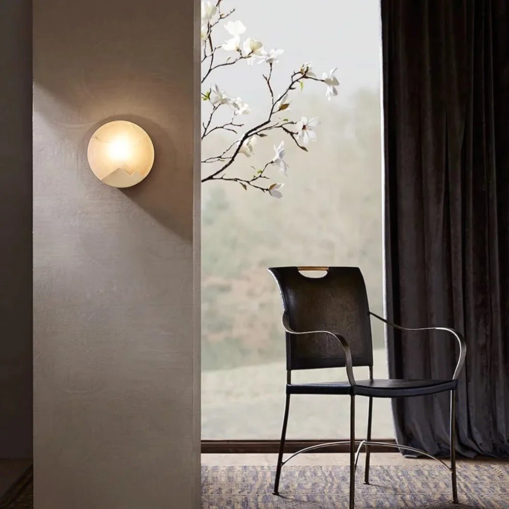 Elegant Copper Accent | HaloStone Alabaster LED Wall Light