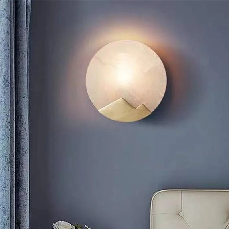 Elegant Copper Accent | HaloStone Alabaster LED Wall Light