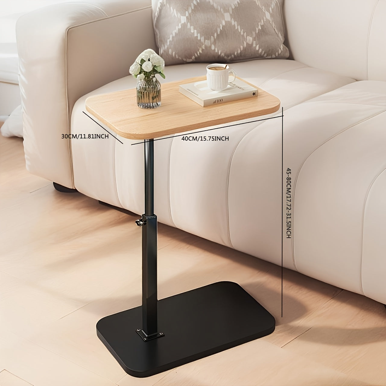 ModiSlide Side Table | Adjustable Wood & Metal C-Table for Sofa or Bedside Ease