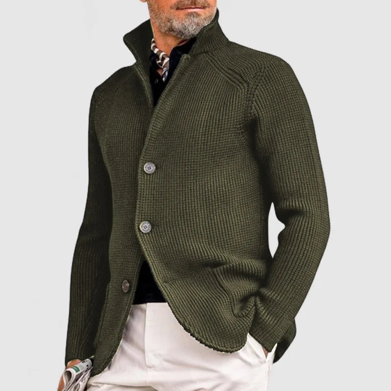Caleb | Men’s Cable Knit Cardigan with Shawl Collar and Button