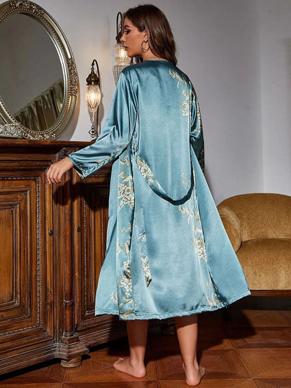 MoonPetal Dreamwear Set | Luxe Satin Nightdress Paired with a Bloom-Kissed Robe