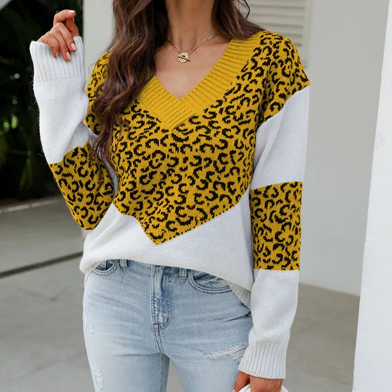 Tovah | Women’s Minimalist Leopard Print V-Neck Sweater