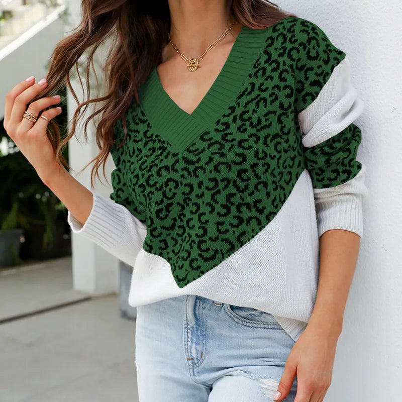 Tovah | Women’s Minimalist Leopard Print V-Neck Sweater