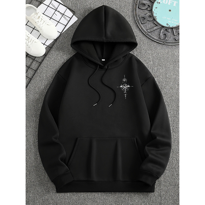 Gideon | Men’s Drawstring Hood Compass Print Hoodie