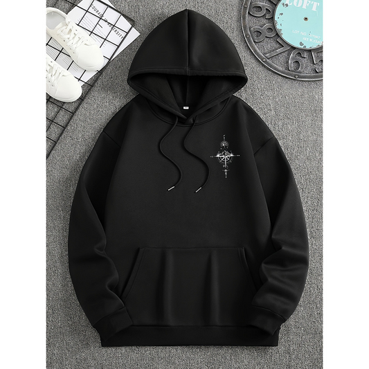 Gideon | Men’s Drawstring Hood Compass Print Hoodie