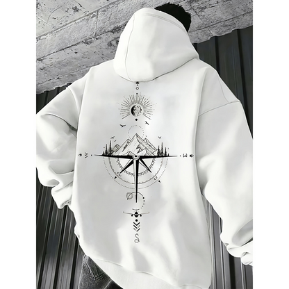 Gideon | Men’s Drawstring Hood Compass Print Hoodie