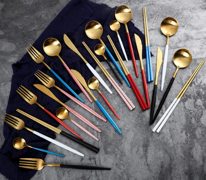 PrestigeCut 24-Piece | Gold & Silver Stainless Steel Dining Collection
