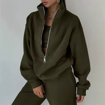 Hailey | Women’s Two-Piece Tracksuit Set – Zip-Up High Neck Top & Elastic Pants