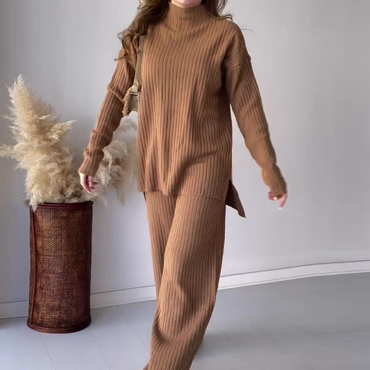 Abigail | Women’s Cozy Ribbed Knit Two-Piece with Long-Sleeve Sweater & Pants