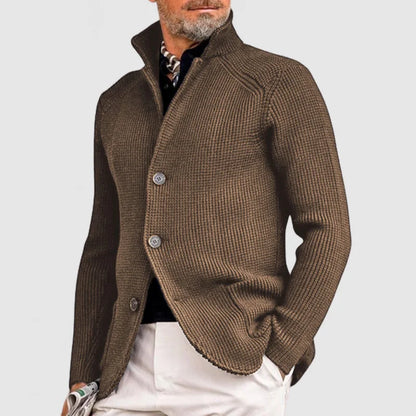 Caleb | Men’s Cable Knit Cardigan with Shawl Collar and Button