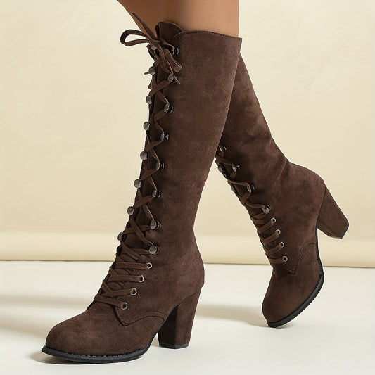 Seraphine | Women’s Tall Lace-Up Style Boots with Block Heel