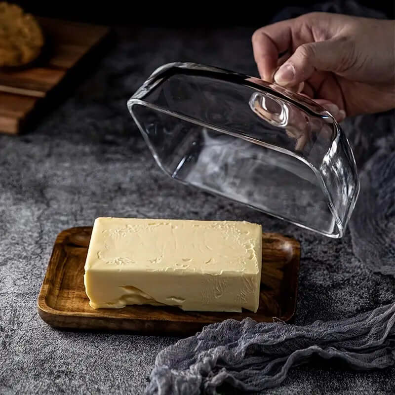 Tray Butter Dish | Wooden Base with Sleek Glass Lid