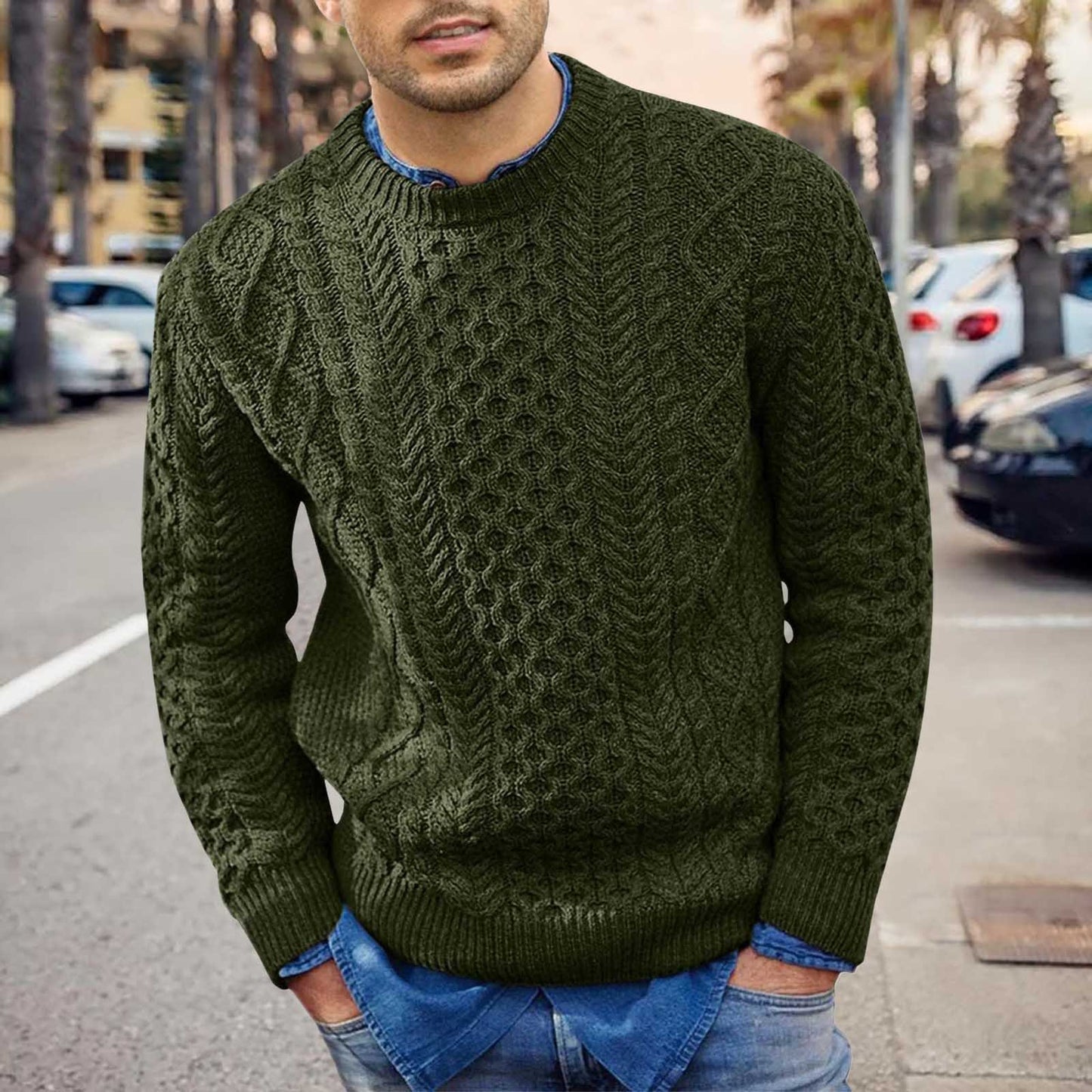 Adrian | Men’s Cable Pattern Slim Fit Knit Sweater