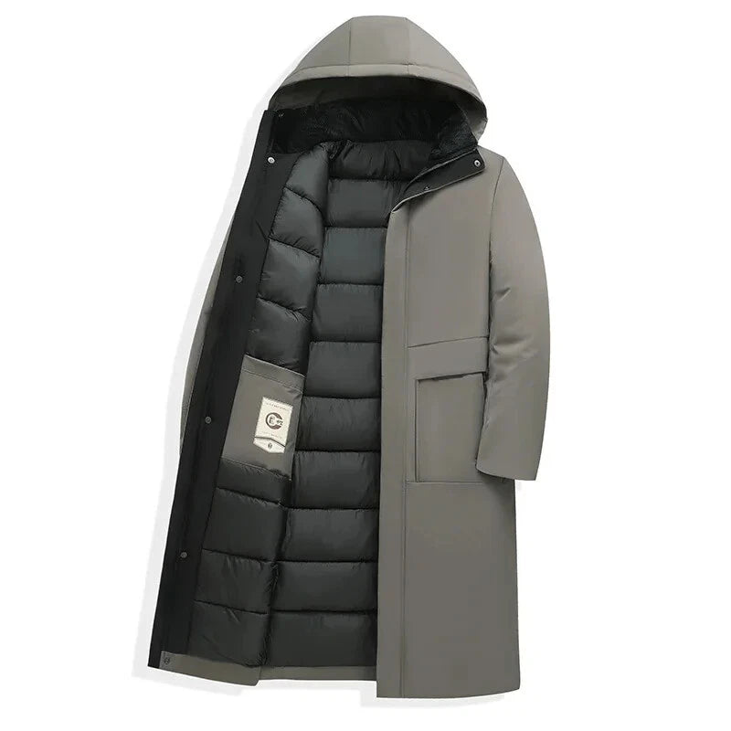 Lachlan | Men’s Long Winter Coat with Hood & Snap Closure