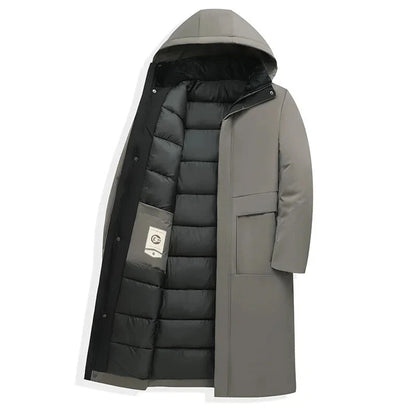 Lachlan | Men’s Long Winter Coat with Hood & Snap Closure