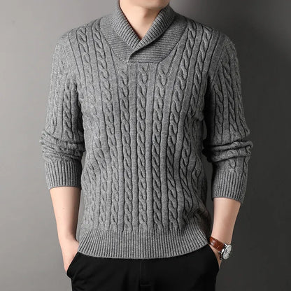 Elias | Men’s Knit Blend Fabric Shawl Collar Sweater