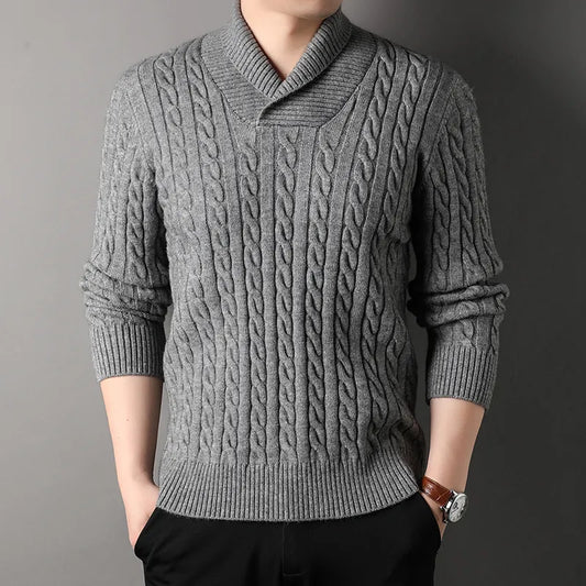 Elias | Men’s Knit Blend Fabric Shawl Collar Sweater